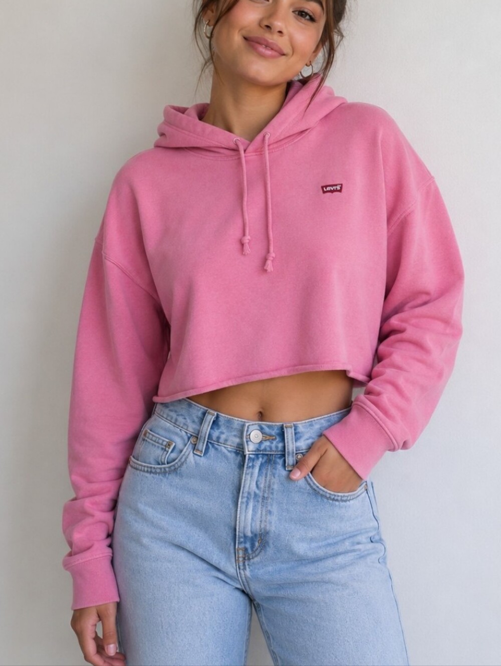 Levi's Pink Cropped Hoodie Sweatshirt